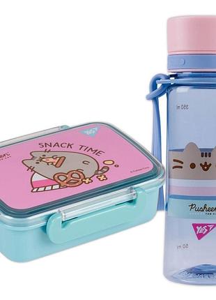 Ланчбокс pusheen 420мл 708055н yes пляшка з пушін 400мл набір для обіду в школу, подарунковий набір для дівчинки