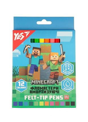 Фломастеры minecraft, (майнкрафт) для творчества, рисования, детские фломастеры minecraft в школу 12шт,12 цветов yes амортизирующи