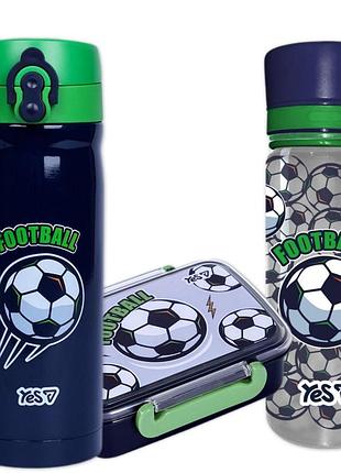 Ланч бокс з розділювачем yes football 708794л пляшка з поїлкою термос в школу садочок подарунковий набір для хлопчиків.