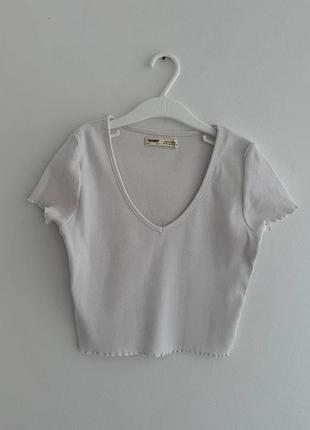 Базовый белый кроп-топ в рубчик pull &amp; bear, размер s