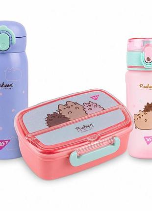 Ланч бокс з виделкою і ложкою yes pusheen 708171р в школу садочок пляшка термос подарунковий набір для дівчаток