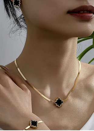 Цепочка с подвеской "цветок one-drop" и браслет "one-drop flower" в паре с серьгами