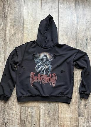 Худі farfie world grim reaper з рваним ефектом унісекс (distressed) / оверсайз / стан ідеал