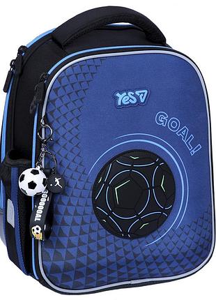 Рюкзак школьный ортопедический каркасный yes first goal h-100s 550214 синий для мальчика первоклассника в школу