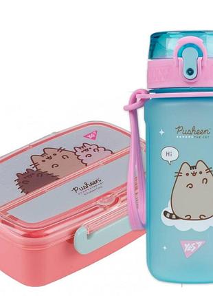 Набір подарунковий pusheen yes пляшка 500мл ланч бокс750 мл 708371к (контейнер) посуд пушін для школи та садочка