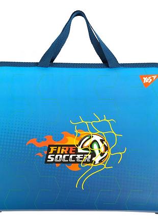 Папка-портфель с ручками молнии yes football а4 492311 синяя для мальчика в школу занятий кружков