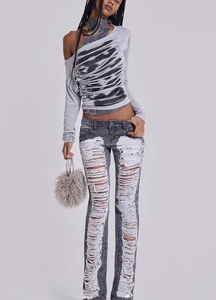 Рвані сірі штани прямі джинси на низькій посадці оригінал jaded london original dollskill demonia iamgia y2k 2000х