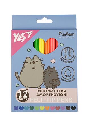 Фломастеры yes 12 цветов pusheen, амортизирующие