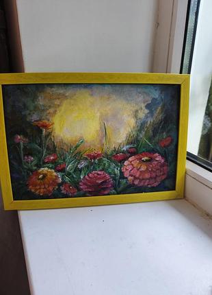 Картина выполнена пастелью и акрилом