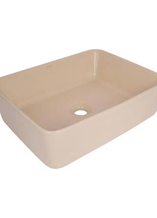 Раковина накладна, прямокутна, з донним клапаном qtap tern 480 x 370 x 135 мм, beige (qt17116069sb)