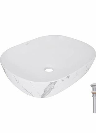 Раковина накладна qtap aquarius 470 x 380 x 120 мм, marble, прямокутна, з донним клапаном (qtaqa188mr49782)