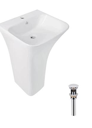 Комплект qtap crow: раковина підлогова моноблок 445 x 420 x 840 мм white + донний клапан pu02o