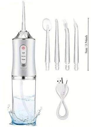 Іригатор для чищення зубів та порожнини рота oral irrigator з акумулятором та змінними насадками white
