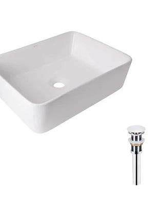 Комплект qtap tern: раковина накладна прямокутна 480 х 370 х 135 мм white + донний клапан pu02