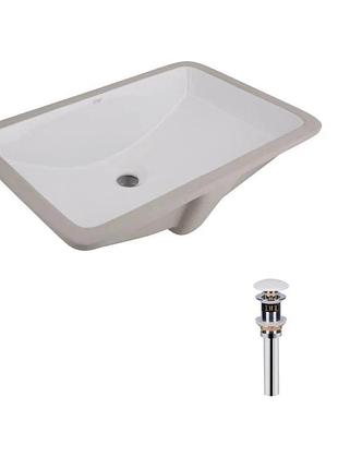 Комплект qtap stork: раковина врізна прямокутна 535 x 365 x 190 мм white + донний клапан pu02o