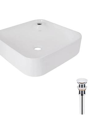 Комплект qtap stork: раковина накладна квадратна 430 x 430 x 125 мм white + донний клапан pu02