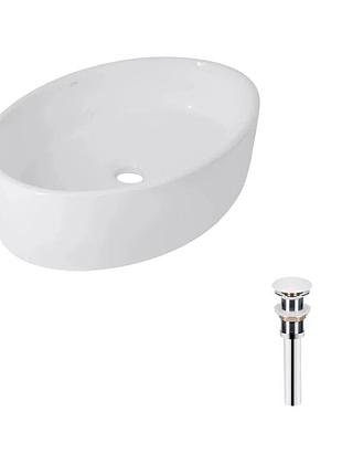 Комплект qtap kolibri: раковина накладна овальна 500 x 360 x 140 мм white + донний клапан pu02