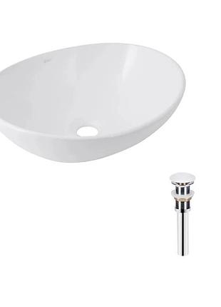 Комплект qtap dove: раковина накладна овальна 415 x 340 x 140 мм white + донний клапан pu02
