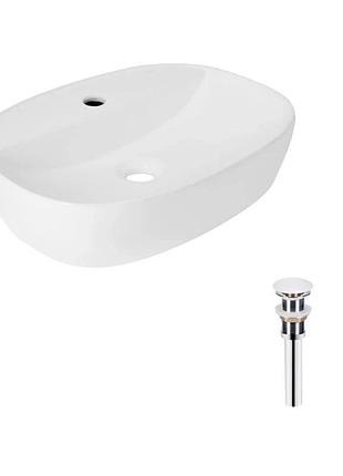 Комплект qtap scorpio: раковина накладна овальна 500 x 380 x 120 мм white + донний клапан pu02