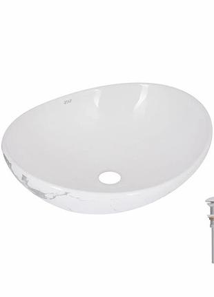 Раковина накладна qtap dove 415 x 340 x 140 мм, marble, овальна, з донним клапаном (qtdov188sb49785)