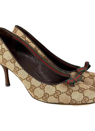 Оригінальні вінтажні туфлі gucci gg canvas web bow pumps
