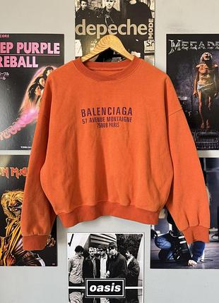 Вінтажний balenciaga світшот оранжевого кольору 57 avenue montaigne paris oversized crewneck logo sweatshirt y2k streetwear