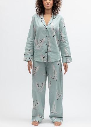 Женская пижама cyberjammies grace 5566-5567 стильный комплект для дома на пуговицах с широкими брюками 18/2xl мятный с принтом