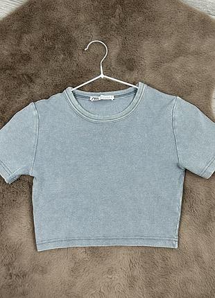 Жіноча оригінальна укорочена футболка в рубчик zara s