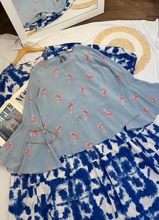 Шелковая блуза в азиатском принте рыбок