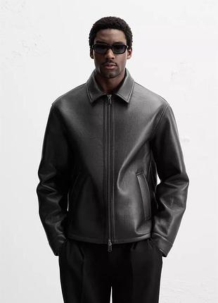 Куртка чоловіча zara шкірозамінник бомбер оверсайз розмір m на l-xl чорна