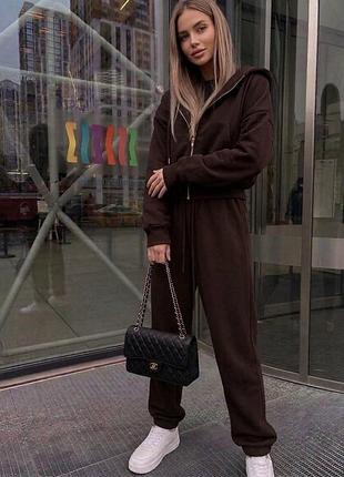 Женский костюм на флисе черный, графит, меланж, шоколад oversize до 50 размера