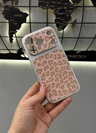 Чохол для iphone 16 pro з леопардовим принтом та блискітками,чохол-накладка на iphone 16 pro з леопардовим дизайном
