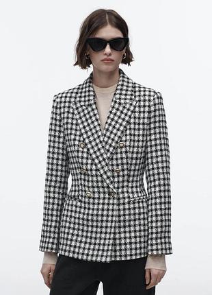 Двобортний піджак блейзер в клітку zara