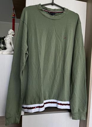 Чоловічий  щільний оливковий світшот демісезон tommy hilfiger s/m чоловічий оливковий демі лонгслів з резинкою