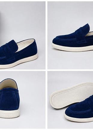 Чоловічі замшеві мокасини лофери темно-сині класичні марсель 42