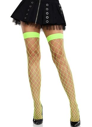 Панчохи в велику сітку leg avenue fence net thigh highs neon green, one size