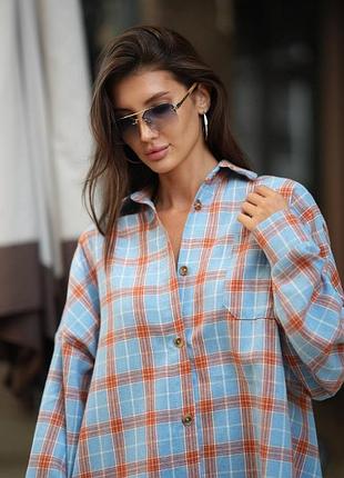 Оверсайз сорочка в клітинку фланелева рубашка