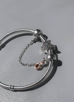 Защитная цепочка pandora с монограммой s925 ale, серебристый, с кубическим оксидом циркония