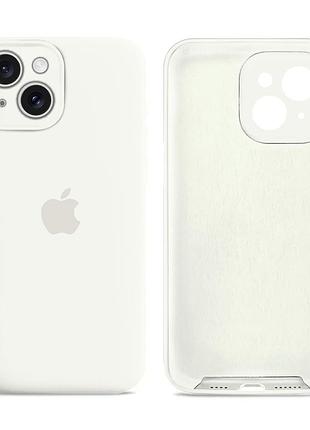 Чехол силиконовый silicone case full size с микрофиброй для iphone 14 защита от ударов white
