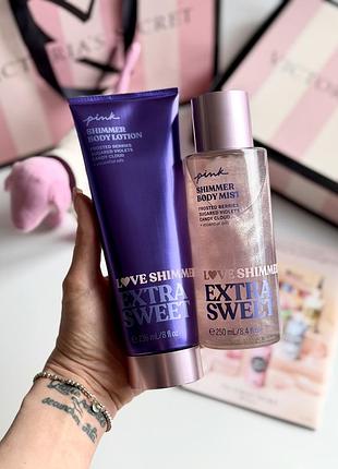 Спрей та лосьйон для тіла extra sweet з шиммером victoria’s secret