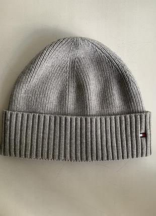 Серая оригинальная шапка бини tommy hilfiger (хлопок/кашемир) os