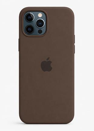 Чехол силиконовый silicone case full size для iphone 12 pro max с микрофиброй внутри коричневый