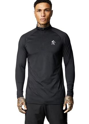 Чоловічий спортивний лонгслів gym king energy 1/4 zip funnel - black.