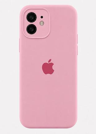 Чехол силиконовый silicone case full size с микрофиброй для iphone 12 защита от повреждений light pink.