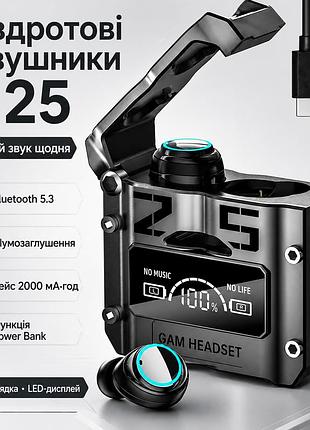 Беспроводные наушники bluetooth с кейсом и встроенным power bank, m25, черный / вакуумные наушники с дисплеем