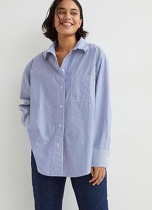 Сорочка блакитна в смужку котонова оверсайз h&m жіноча с