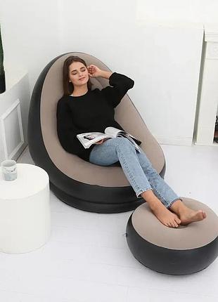 Надувне садове крісло з пуфиком air sofa comfort zd-33223, велюр, 76*130 см