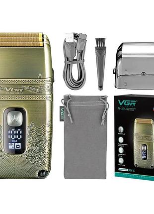 Электробритва шейвер vgr v-335 от usb, с led дисплеем, золотистый / профессиональная бритва с тремя ножевыми блоками