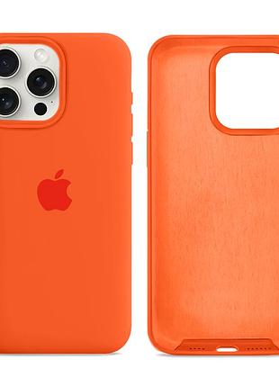 Чехол силиконовый silicone case full size для iphone 15 pro max защита от ударов с микрофиброй orange