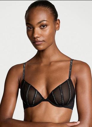 Бюстгальтер sheer shine unlined low-cut demi bra black very sexy victoria's secret